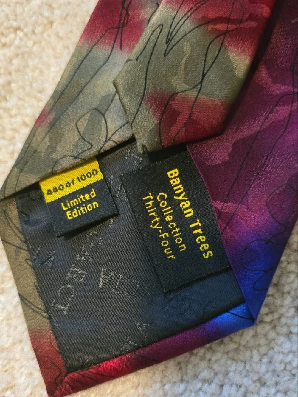 J. Garcia Silk Tie in Purple, Red, Green Limited Edition Banyan Trees # 440/1000